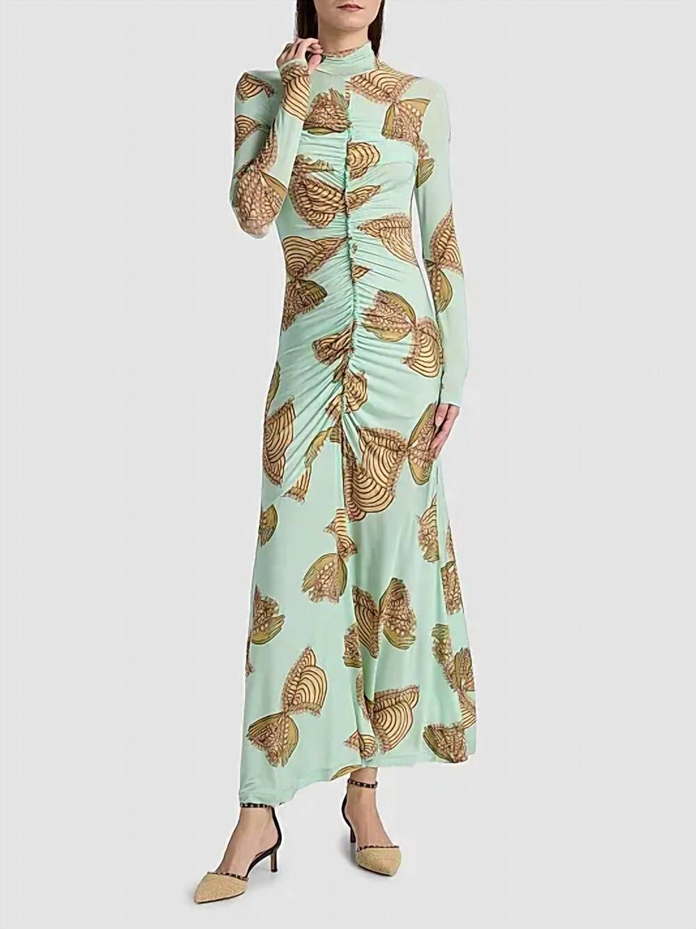 NEW ULLA JOHNSON ida ruched turtleneck dress in water blossoms